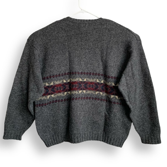 Vintage Eddie Bauer Wool Sweater XXL 90s Fair Isle V Neck Grandpa Pullover - Picture 8 of 12